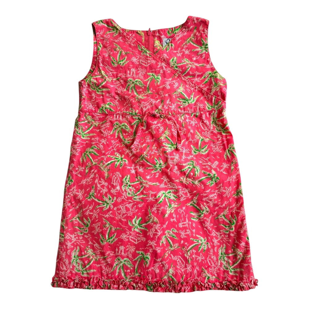LILLY PULITZER Palm Tree Island Oasis Print Shift Ruffled Pink Dress sz 6